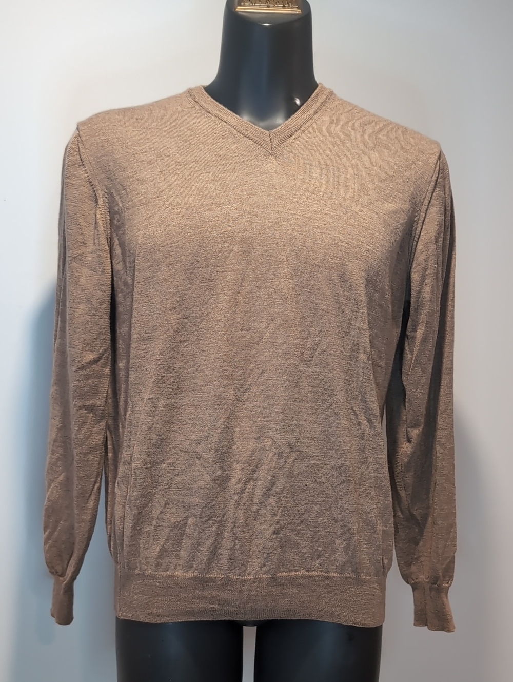 Lorenzo Magni V-Neck 100% Wool Brown Sweater XL